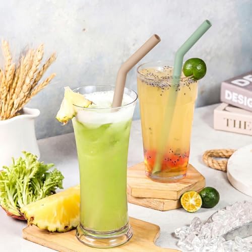 NiHome 6-Pack Wide Reusable Bent Silicone Straws for Smoothies, Milkshake