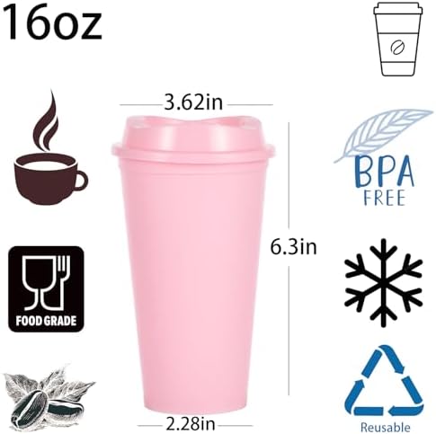 16oz Reusable Plastic Coffee Cups with Lids, 13 Pack,Mixed