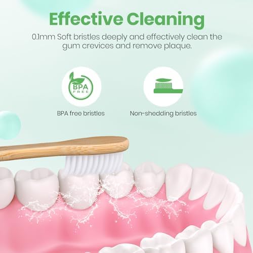 Daletu Bamboo Toothbrush Soft Bristle10-Pack, Biodegradable BPA Free Natural Toothbrush, Eco-Friendly, Wooden Organic Non-Plastic Travel Toothbrushes for Adults