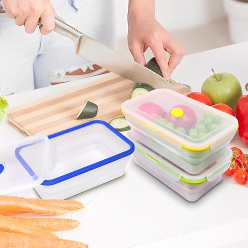 3 Pack Large Translucent Collapsible Silicone Food Storage Containers with Lids, 60.8oz Bento Lunch Boxes, for Kitchen, Office, Camping, Travel, BPA Free