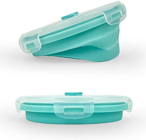CARTINTS Small Collapsible Bowl Silicone Food Storage Containers Collapsible Camping Bowl for Travel Camping Hiking with Airtight Plastic Lids and 2Pack Silicone Dish Sponges- Blue, 350ml