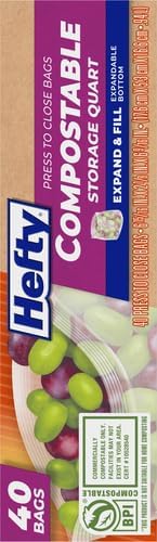 Hefty Compostable Press-To-Close Quart 40 Count (Pack of 12)