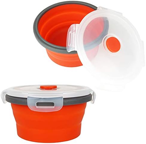 Ecomorning 3Piece Round Collapsible Lunch Container Silicone Food Storage Containers Collapsible Camping Bowl with Airtight Silicone Lids, Microwave, & Freezer Safe, 350ML