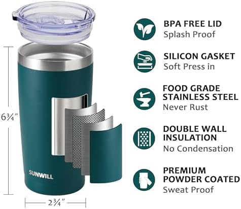 SUNWILL Coffee Tumbler, 20 oz Insulated Travel Mug Stainless Steel
