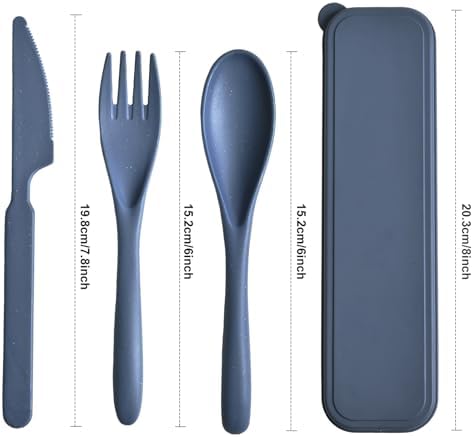 Travel Utensils with Case, 12 Sets Camping Utensil Sets, Wheat Straw Portable Knife Fork Spoons Tableware, Reusable Utensils for Lunch Box (Multi)