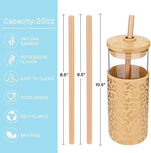 Tronco 20 oz Glass Tumbler with Lids and Straws, Reusable Iced Coffee Cups