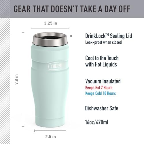 THERMOS Stainless King Stainless Steel Tumbler, 16oz, Matte Light Blue