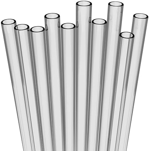 Fiesta First 10 Short Clear Straws - Hard Semi-transparent Plastic Reusable Drinking Straws + Sturdy Cleaning Brush - for Cocktails, Small Cups, Kids Drinks - Dishwasher Safe BPA Free