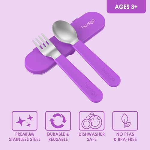 Bentgo Kids Plastic Utensil Set with Fork, Spoon, & Storage Case