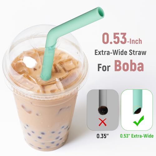 NiHome 6 PCS Extra Wide Reusable Bent Silicone Straws for Boba & Smoothies