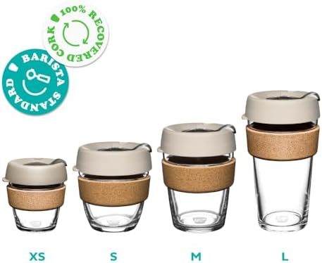 KeepCup Brew Cork, Reusable Glass Tumbler with Natural Cork, Tall Coffee Cup 12oz / 340ml - Pine