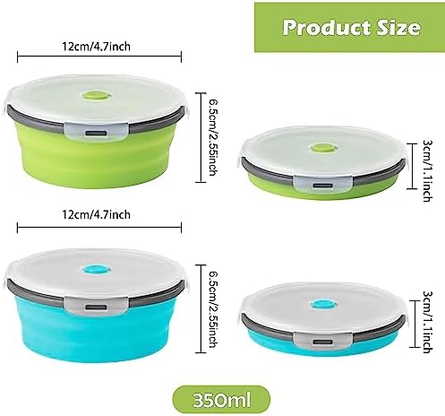 2 Pcs Collapsible Bowls with Lids, Foldable Meal Prep Containers Reusable, Silicone Food Storage Containers, Camper Must Haves Rv Camping Accessories for Travel Trailers, Microwave and Freezer Safe