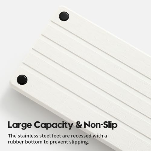 Razborci Instant Dry Sink Caddy Kitchen Sink Organizer, Quick Drying Stone Tray Diatomite Sponge Holder Soap Dish, Bathroom Countertop Fast Dry Water Absorbing Vanity Rack, White, 12" x 5"