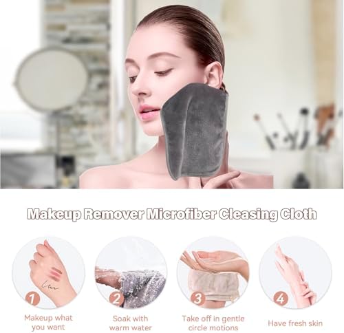 Nugilla Makeup Remover Cloths, 8 Packs Makeup Remover Towels Reusable Face Wash Cloth, Soft Makeup Removal Microfiber Face Cloth for Women(Beige/Cool Grey)