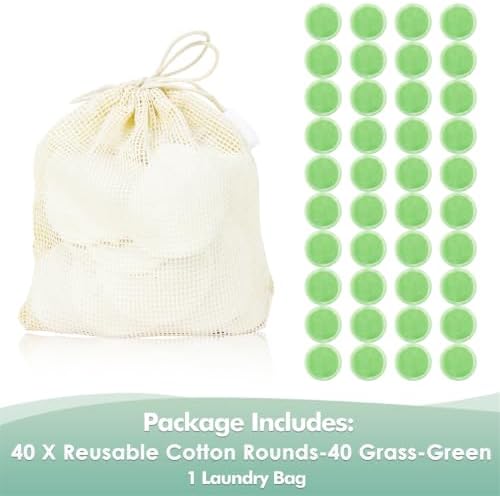 wegreeco 40 Pack Reusable Makeup Remover Pads, Washable Reusable Cotton Rounds Pads for Face, Makeup Remover Cloths for All Skin - (Grass-Green)