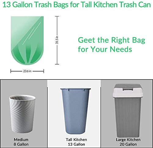 Jaoul Trash Bags 13 Gallon, Small Garbage Bags, Strong & Unscented Trash Bags for Kitchen, Bathroom, Office, Restroom, Car, Green, 60 Counts