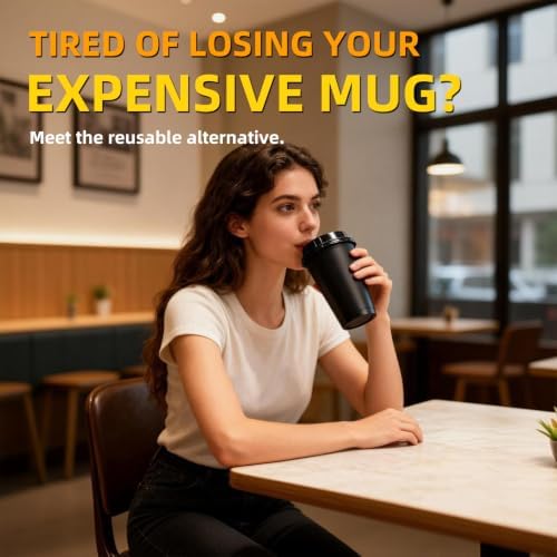 Plastic Reusable Coffee Cups with Lids, 15 Pack