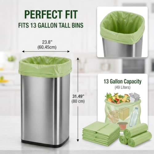 OrangeBio 13 Gallon Compostable Trash Bags, 50 Count, BPI Home Certified