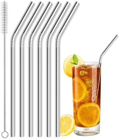 Besteek Home 6 Pcs Reusable Stainless Steel Metal Straws & Cleaning Brush
