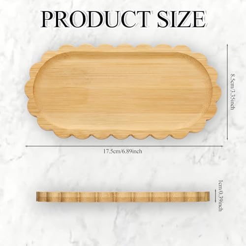 Scalloped Bamboo Soap Dispenser Tray Bathroom Rustic Decor Bamboo Countertop Tray Scalloped Soap Dish Jewelry Holder Vanity Bathtub Organizer for Bathroom Kitchen Home Decor(7'',Oval)