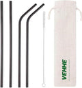 VEHHE Black Metal Straws, Stainless Steel Reusable Straws Set with Brush