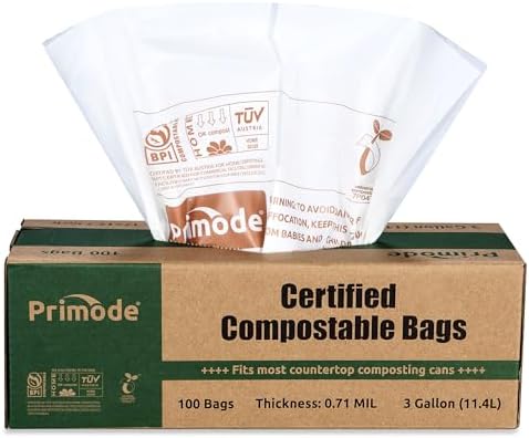 Compostable Bags, 3 Gallon Food Scraps Yard Waste Bags, 100 Count, Extra Thick 0.71 Mil. ASTMD6400 Compost Bags Small Kitchen Trash Bags, Certified By BPI And TÜV AUSTRIA