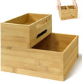 HOMESTEAD 3-Piece Stackable Bamboo Storage Box, Large Storage Bin, Wooden Boxes for Makeup Drawer Organizer Bathroom, Office Supplies, Kitchen Utensils, Bamboo Storage Containers (Medium)