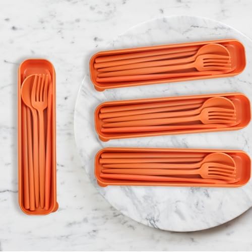 4 Sets Reusable Utensils With Case, Camping Cutlery Travel Silverware for Work, Lunch Picnic Daily Use Outdoor (Orange)
