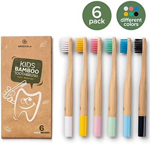 GREENZLA 6 Pack Kids Bamboo Toothbrush | Soft Charcoal Bristles