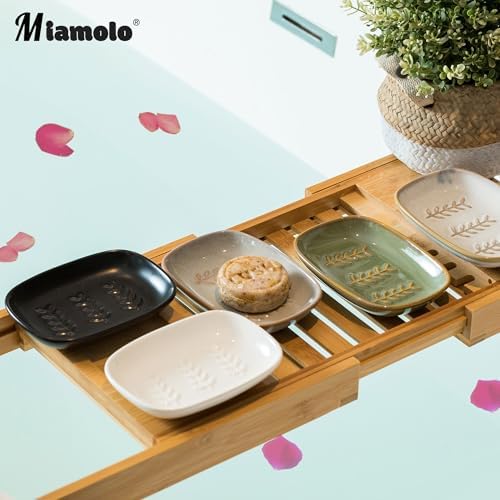 Miamolo Ceramic Soap Dish for Bathroom Sink, Bar Soap Holder Soap-Saving