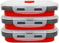 CCyanzi 3piece Collapsible Food Storage Containers with Lids, Silicone Lunch Container, Microwave & Freezer Safe, Space Saving for Kitchen Cabinet and Camping Backpack,(red gray)