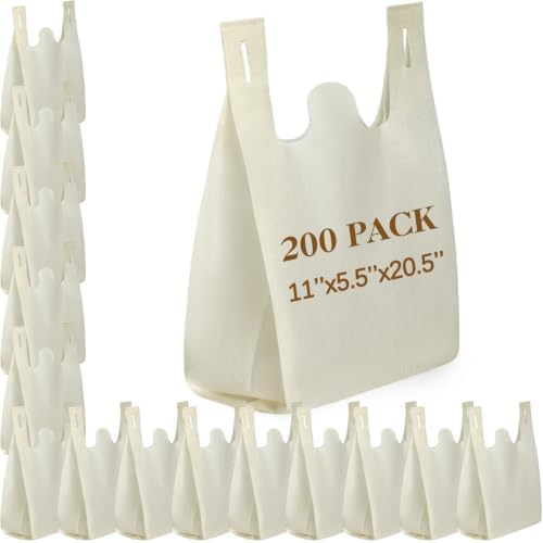 Windyun Large Grocery T-shirt Bags Bulk Reusable Non Woven Shopping Bag Foldable Gift Tote with Handle, 20.5x11x5.5 Inch
