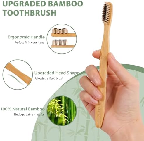 Biodegradable Eco-Friendly Natural Bamboo Charcoal Toothbrushes | 4 Soft Bristles + 4 Medium Bristles | Ideal for Households, Hotels, Travel, Work, Dentists, and Schools (8 Count)