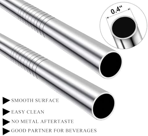 Stainless Steel Smoothie Straws, 0.4'' Extra Wide Reusable Metal Drinking Straws for Milkshake, Smoothie, Beverage, Set of 8 with 2 Cleaning Brush