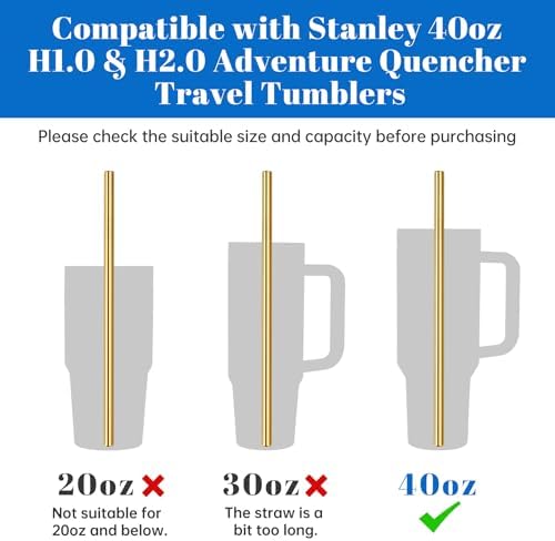 Tomorotec 8PCS Stainless Steel Straws Fit for 40oz Stanley Tumblers, Gold