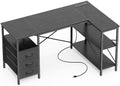 Huuger L Shaped Office Desk with Power Outlets & 3 Drawers