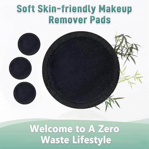 wegreeco 40 Pack Reusable Makeup Remover Pads, Washable Reusable Cotton Rounds Pads for Face, Makeup Remover Cloths for All Skin - (Black)