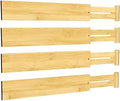 BAMEOS Bamboo Expandable Drawer Dividers – Fits 16.65"–22" Drawers, 3" Deep Walls, Set of 4 | Taller Spring-Loaded Separator Keeps Items Upright in Kitchen & Dresser Drawers