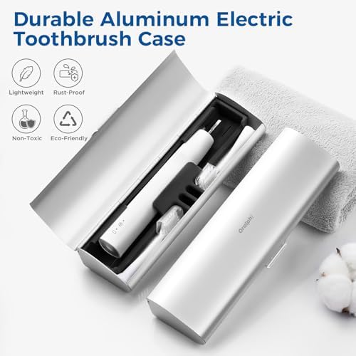 Aluminum Electric Toothbrush Travel Case, 2 in 1 Travel Toothbrush Holder for Oral B/Oral-B Pro 1000 1500 5000 and Most Electric Toothbrush for Traveling, Removable Silicone Liner-Silver