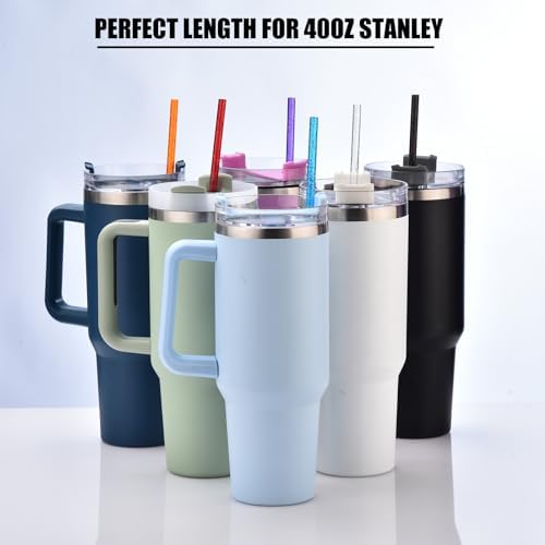 ALINK 12-Pack Reusable Glitter Straws, 13 inch Extra Long Hard Plastic Tumbler Straws for Stanley Cups, 64 oz 40 oz 32 oz Tumblers, Yeti, Mason Jar, Gallon Jug with Brush - Assroted Colored