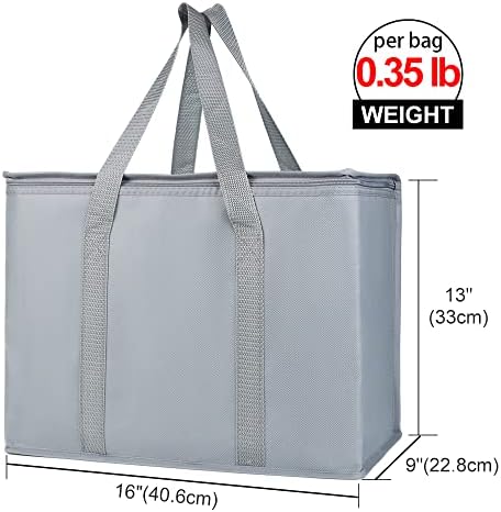Bodaon Insulated Reusable Grocery Shopping Bags, 2-Pack, X-Large, Grey