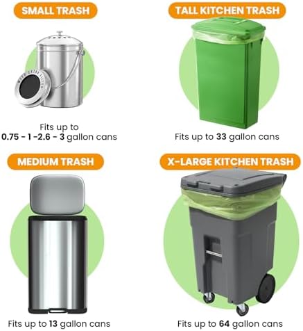 GreFusion Compostable Trash Bags, Small 2.6 Gallon, 270 Count, 0.72 Mils Thick, Eco Friendly, ASTM D6400 & BPI Certified, Composts Food Scraps, No Leaks