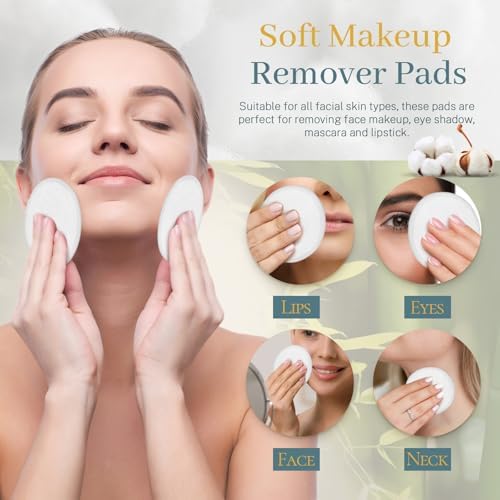 30 Pcs Natural Fiber Round Makeup Remover Pads, Washable Reusable Face Pads Cloth Rounds, Facial Cleansing Pads Wipes for All Skin Types Travel (White)