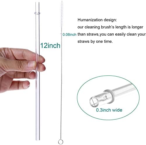 DAKOUFISH 12 Inch Reusable Replacement Plastic Straws for 30 oz & 40 oz Mason Jar Tumblers,Set of 12 Pcs Straws with Cleaning Brush (12inch, 7color)