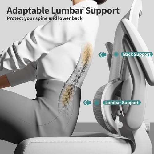 TRALT Office Chair - Ergonomic Desk Chair with Adjustable Lumbar Support, Mesh Computer Chair, Executive Chair for Home Office Comfortable Lumbar Support (1, Cloud White)