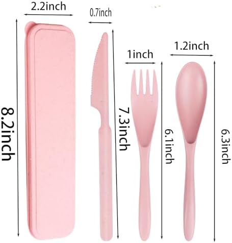 2Pack Pink Wheat Straw Travel Cutlery, BPA Free Utensils with Storage Case