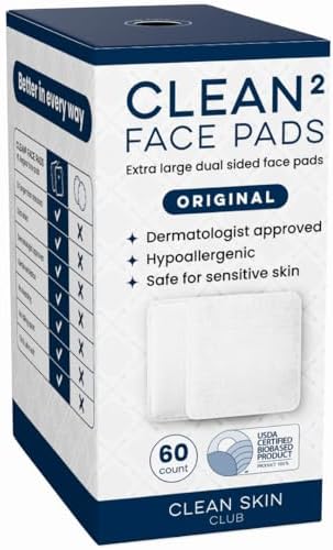 Clean Skin Club Clean² Pads 2.0 [NEW & Improved Edges] Guaranteed Not to Shed & Tear Face Pads, Unique Triple Layers, Textured & Ultra Soft Side, Organic Disposable Cotton, Pair with Makeup Remover
