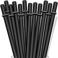 ALINK 13 inch Extra Long Reusable Straws, 12 Pack Black Hard Plastic Tumbler Straws for Stanley Owala 40 oz, 1 Gallon, 64 oz 32 oz Tall Bottles, Starbucks Cups with Brush