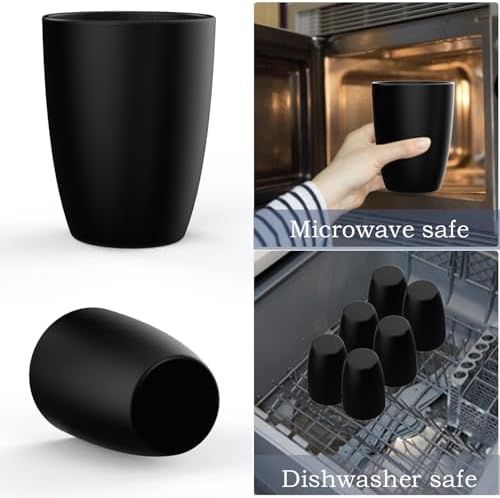 Wrova Wheat Straw Cups 6 PCS Good Alternative to Plastic Reusable Cups 20 oz Unbreakable Drinking Cup Reusable Dishwasher Safe Water Plastic Glasses Black