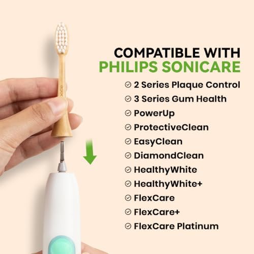 Bamboo Toothbrush Heads Compatible with Philips Sonicare, Soft Castor-Oil Bristles, Biodegradable Toothbrush Replacement Heads, Eco-Friendly & Daily Cleaning